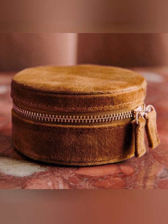 Sezane Handbags - Sézane Round Velvet Jewelry Case in Caramel